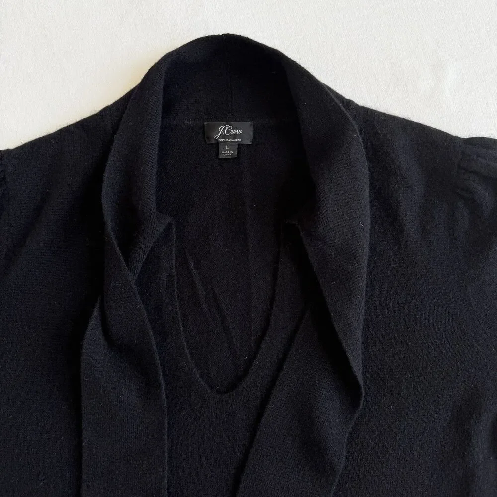 J. Crew Everyday 100% Cashmere Tie Neck Sweater in Black Size LARGE Womens